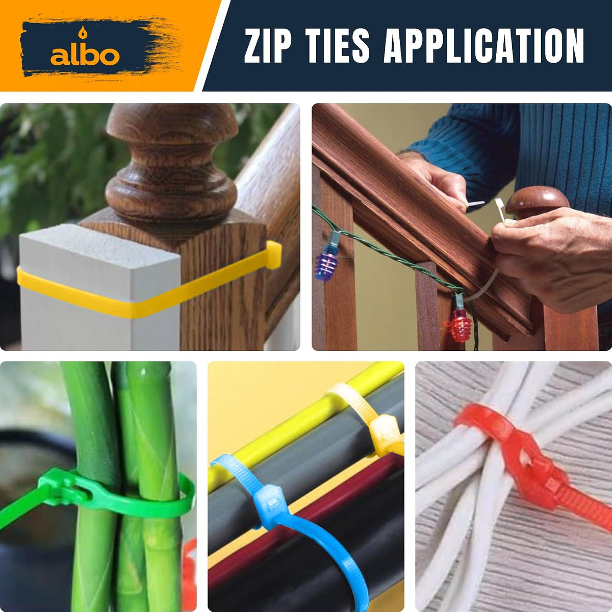 ALBO 800 Pcs. Multicolor Zip Ties, 6 Inch, 40 lb Tensile Strength - Nylon Cable Ties for Home & Office