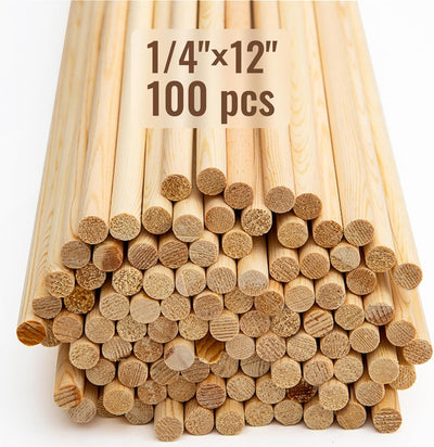 ALBO Bamboo Wooden Dowel Rods, 1/4" x 12" Round Wood Sticks for Crafts and DIY, 100 pieces