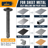 ALBO #8 x 1-1/4 inch Black Stainless Steel Self-Tapping Metal Screws 200pcs