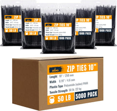 ALBO Zip Ties Black 10 inch 50lb 5000 Pack