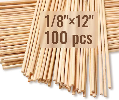 ALBO Bamboo Wooden Dowel Rods, 1/8" x 12" Round Wood Sticks for Crafts and DIY, 100 pieces