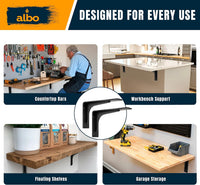 ALBO 12" Heavy Duty Countertop Support Brackets 4PCS – 400 lb 5mm Steel Hidden Floating Shelf Corbel, Matte Black