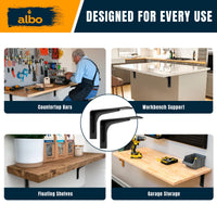 ALBO 10" Heavy Duty Countertop Support Brackets 4PCS, 400 lb 5 mm Steel – Hidden Floating Shelf Corbel | Matte Black Powder-Coated L Brackets Incl Screws & Anchors for Quartz Granite Wood Concrete