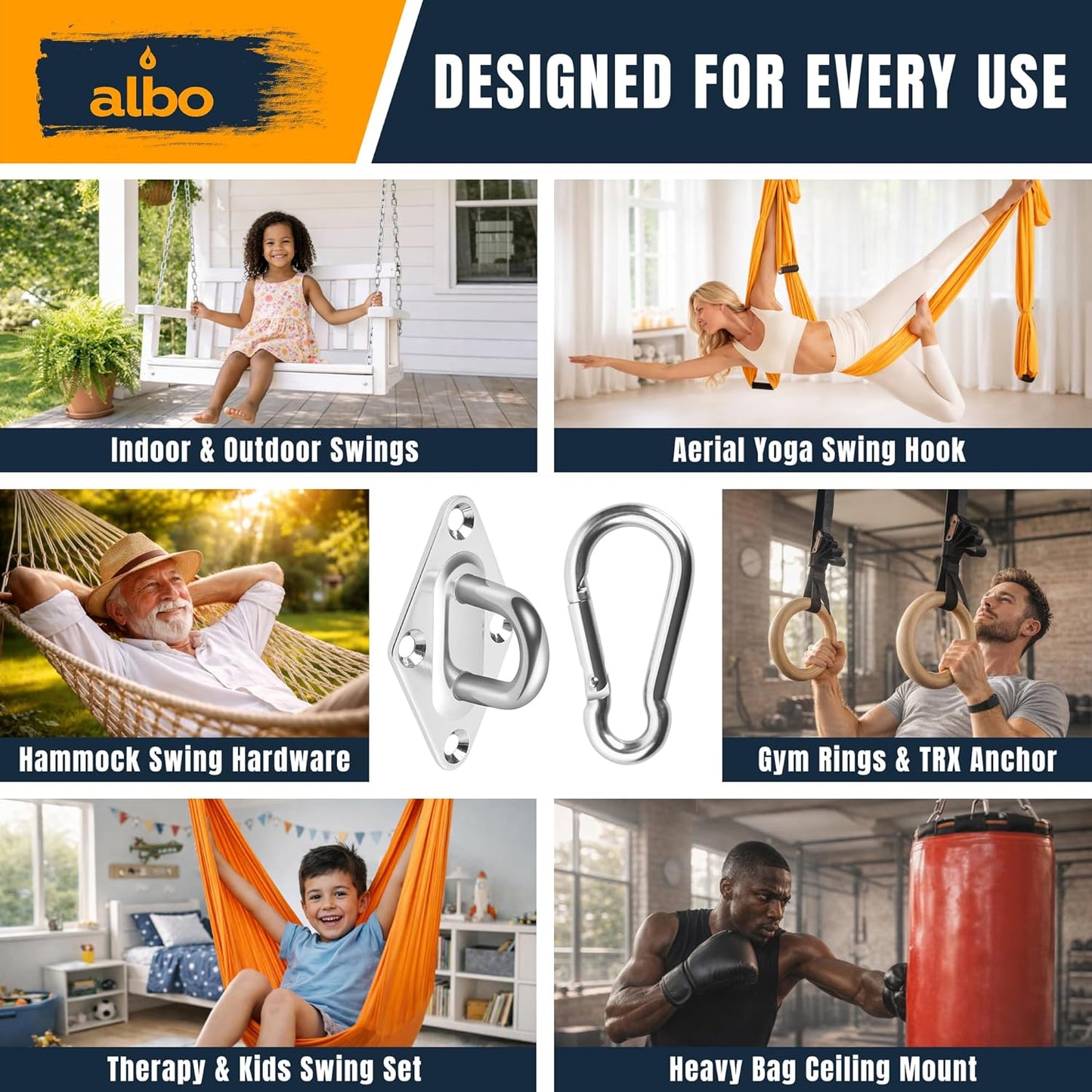 Albo Diamond Plate 2650lbs Heavy Duty Stainless Steel Swing Hangers 2 PCS