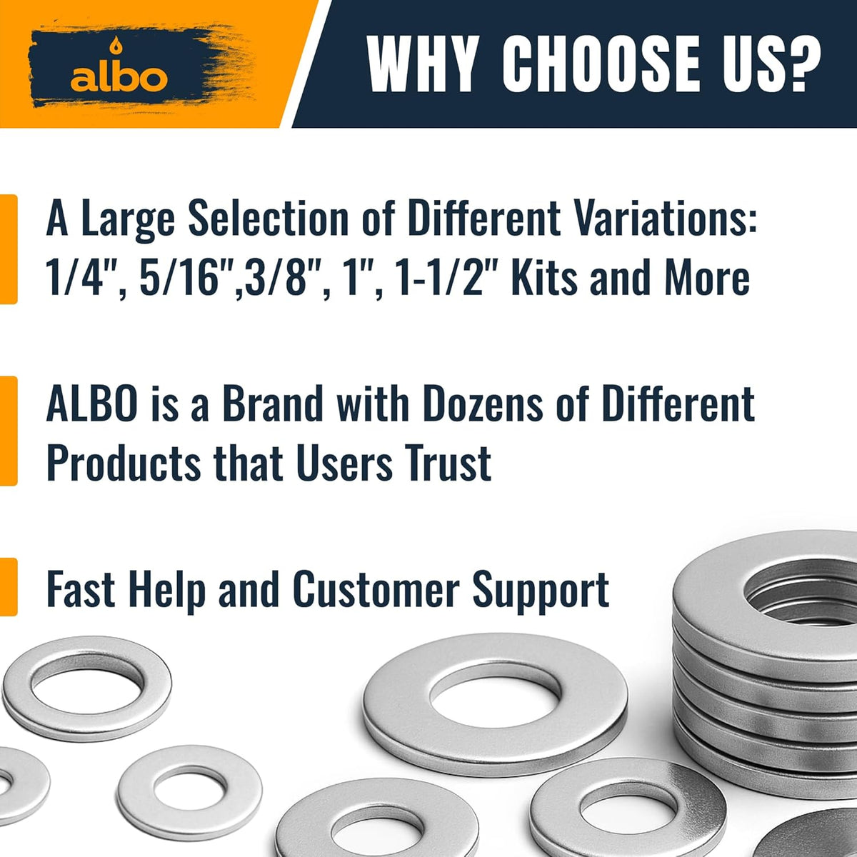 ALBO Stainless Steel Fender Flat Washers Assortment 500pcs