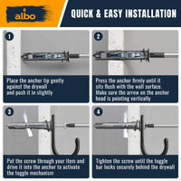 ALBO EZ Self-Drilling Drywall Toggle Anchors Kit – Heavy Duty Metal Anchors with Screws (10 Pack) – Holds Up to 100 lbs – Perfect Toggle Bolts for Drywall & Hollow Walls