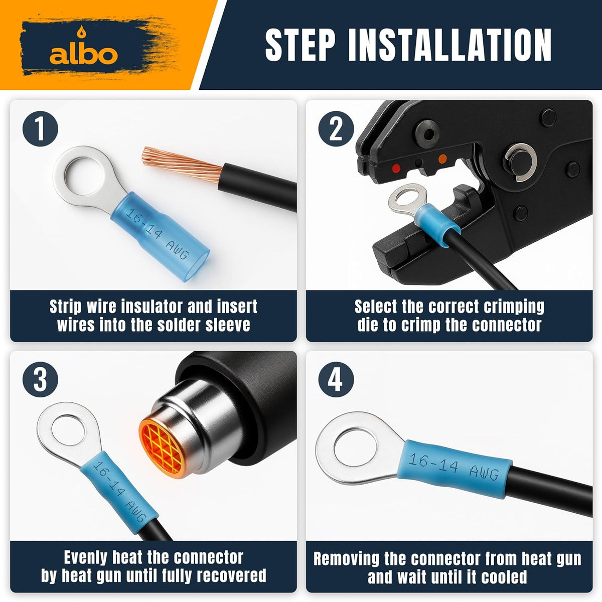 ALBO Blue Heat Shrink Ring Terminal Kit 16-14 AWG 250pcs