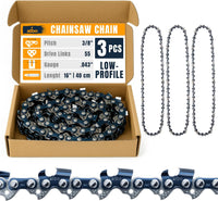 3/8" LP Pitch .043" Gauge 55DL 16" Chainsaw Chain 3 Pack - Low-Profile Full-Chisel Chrome Cutters, Reinforced Rivets, CE Certified - Fits Stihl MS170, MS171, MS180c Saws