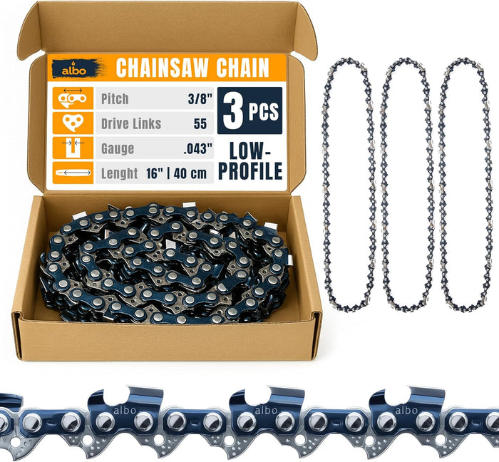 ALBO 16 Inch Chainsaw Chain 3/8"LP .043" 55DL 3 Pack