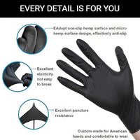 Disposable Black Nitrile Gloves, Size L, 5 Mil Latex, Pack 100 pcs