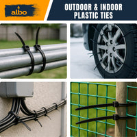 ALBO Zip Ties Black 24 Inch 100 Pack 200 lb, Long Plastic Cable Ties Thick 0,35 Inch Tie Wraps Heavy Duty UV Resistant Nylon Wire Ties for Indoor and Outdoor