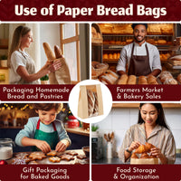 Brown Craft Paper Bread Bags with Window & Tin Ties (30 Pack + Stickers) - 14x8.3x3.5" Bakery Bags for Homemade Bread, Small Batch Baking, Home Bakery, Fresh Pastries & Bake Sale Gift Packaging