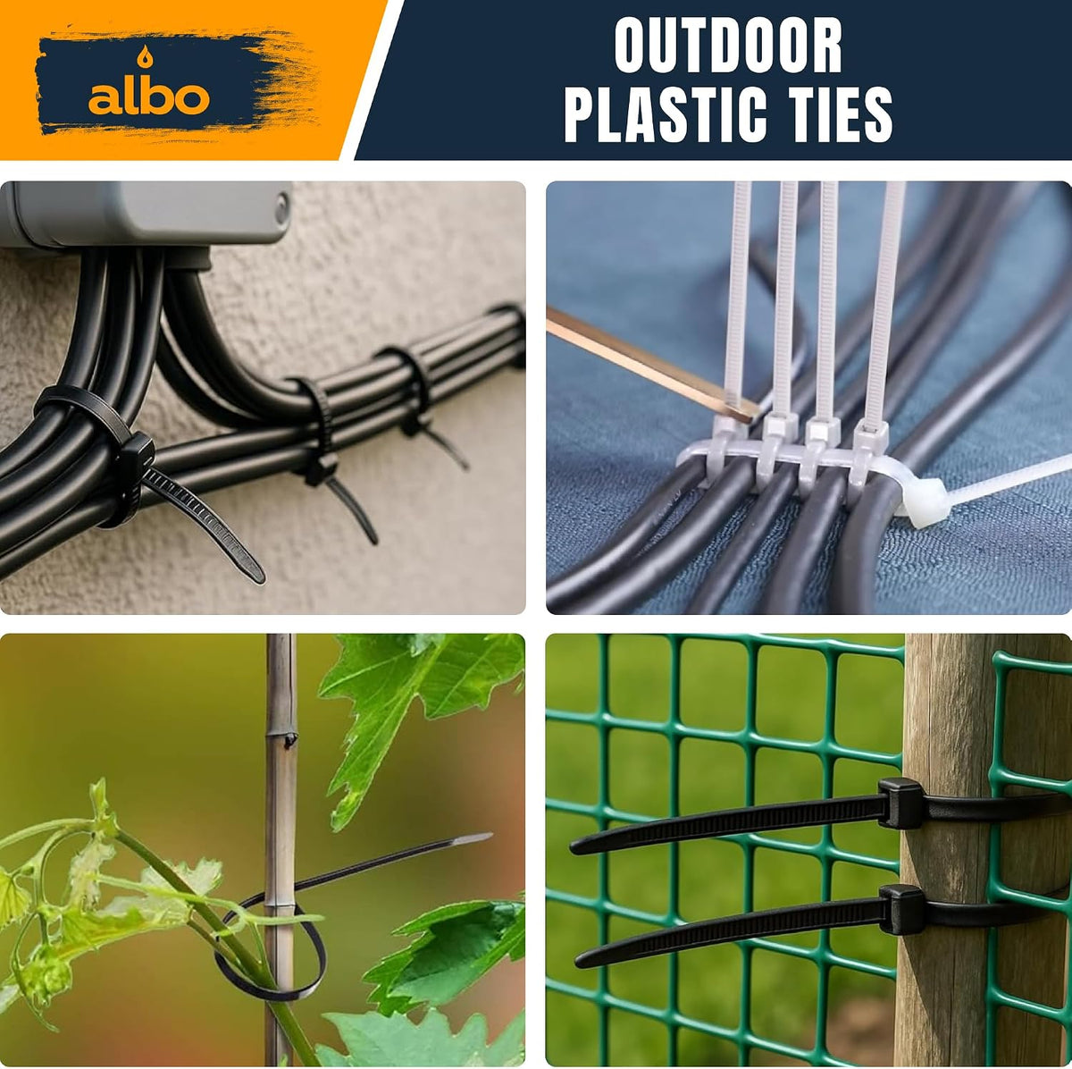 ALBO 100 Pcs. Green Zip Ties, 10 Inch, UV-Resistant Nylon Cable Ties for Indoor/Outdoor Use