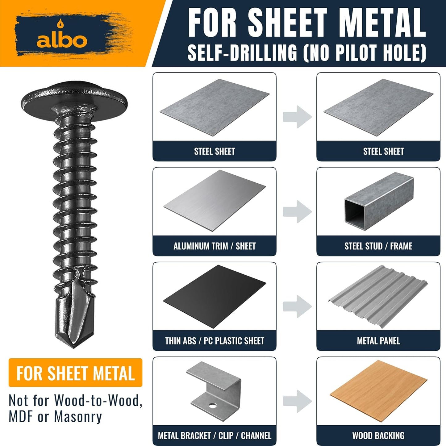 ALBO #8 x 1 inch Stainless Steel Self-Tapping Truss Head Screws 200pcs