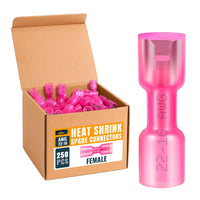Albo Heat Shrink Male And Female Spade Connectors Kit, Red 22-16 AWG, 250 PCS