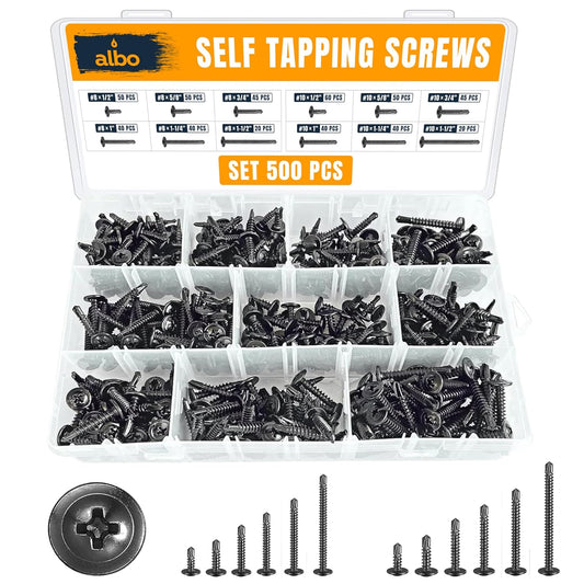 ALBO Black 410 Stainless Steel Self-Tapping Metal Screws 500pcs