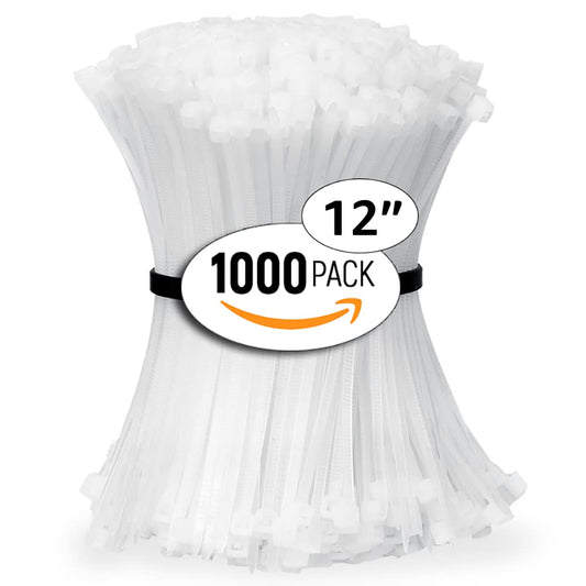 ALBO Zip Ties White 12 Inch 1000 Pack 50 lb, Long Plastic Cable Ties Thick 0.19 Inch Tie Wraps Heavy Duty UV Resistant Nylon Wire Ties for Indoor and Outdoor