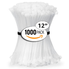 ALBO 12 Inch 50lb White Heavy Duty UV Resistant Nylon Zip Ties 1000 Pack