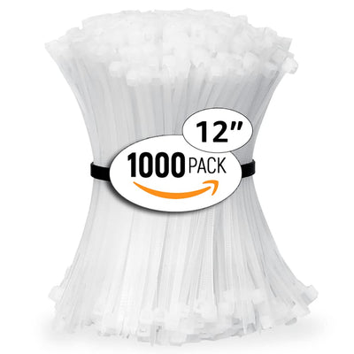 ALBO White Zip Ties 12 Inch, Nylon Wire Ties for Indoor and Outdoor, Pack 1000 pcs