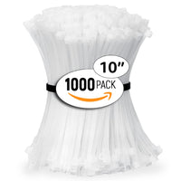 ALBO White Zip Ties 10 Inch, Nylon Wire Ties for Indoor and Outdoor, Pack 1000 pcs