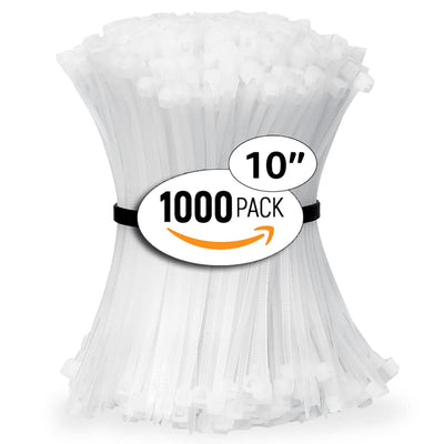 ALBO White Zip Ties 10 Inch, Nylon Wire Ties for Indoor and Outdoor, Pack 1000 pcs