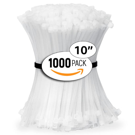ALBO Zip Ties White 10 Inch 1000 Pack 50 lb, Long Plastic Cable Ties Thick 0.19 Inch Tie Wraps Heavy Duty UV Resistant Nylon Wire Ties for Indoor and Outdoor