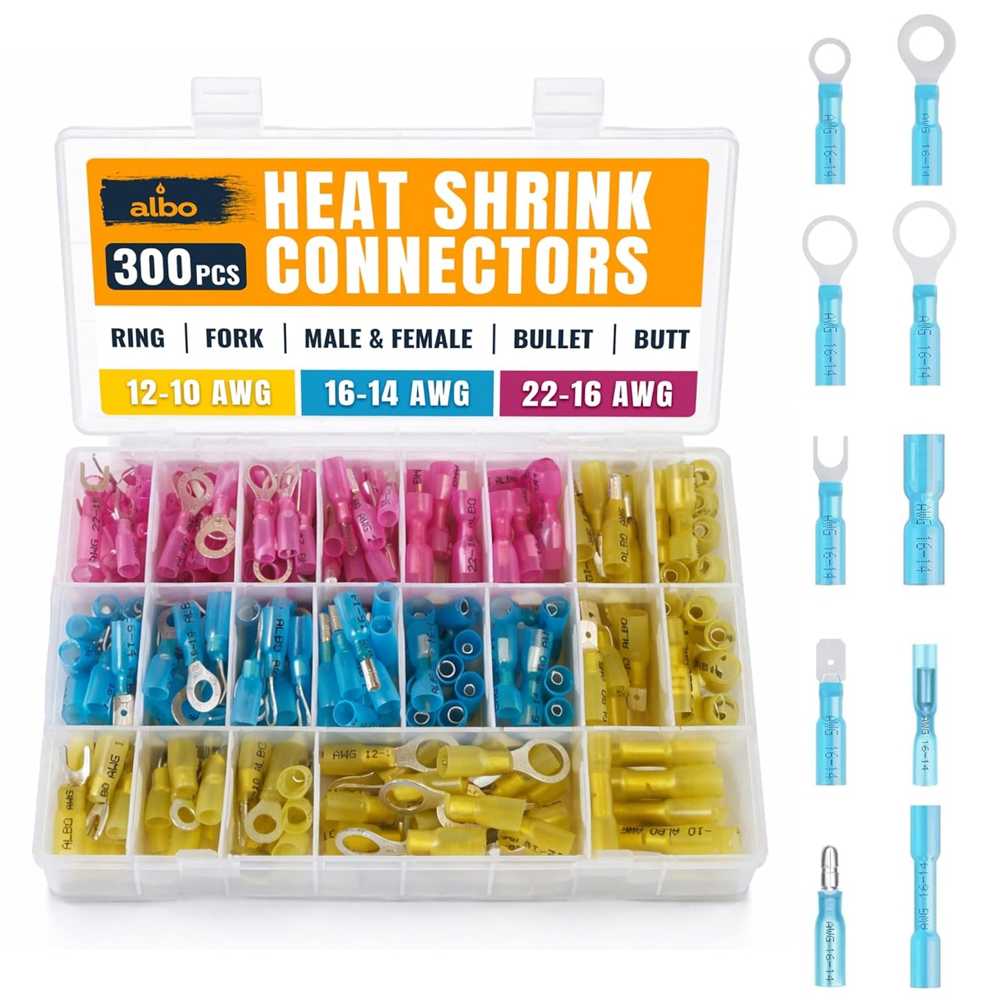 ALBO Electrical Connector Kit 3 Colors / 30 Size Heat Shrink Waterproof Connectors 300pcs