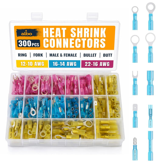 ALBO Electrical Connector Kit 3 Colors / 30 Size Heat Shrink Waterproof Connectors 300pcs