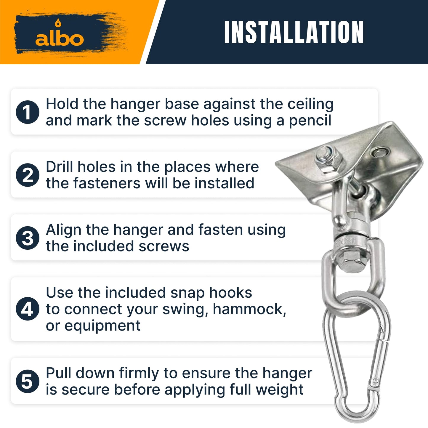 Albo Heavy Duty Swing Hangers 2 Pack, 2650 LBS, 360° Swivel, Silver