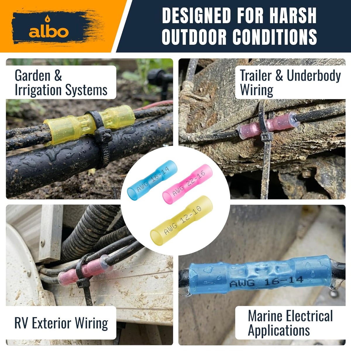 ALBO Heat Shrink Butt Connectors 16-14 AWG Blue 1000pcs
