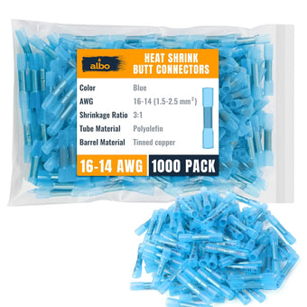 compare product ALBO Heat Shrink Butt Connectors 16-14 AWG Blue 1000pcs