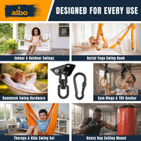 Albo Heavy Duty Swing Hangers 2 Pack, 2650 LBS, 360° Swivel Ceiling Mount Black