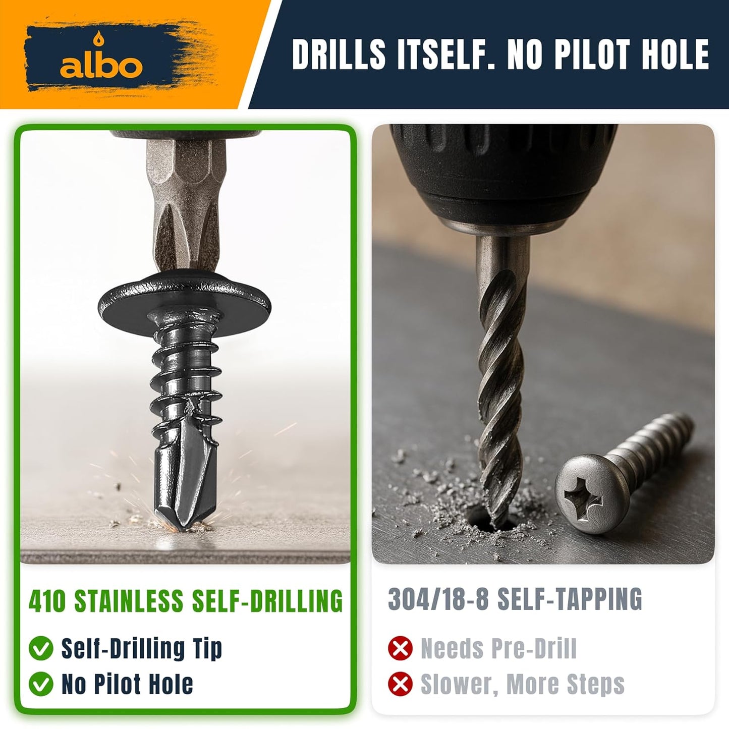 ALBO #10 x 1 inch Self-Tapping Sheet Metal Screws Black 200pcs