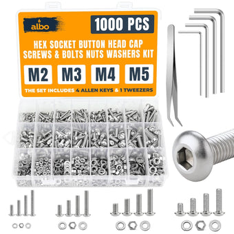 compare product ALBO Metric Hex Socket Cap Screws Assortment M2-M5, 4-20mm Lengths, 1000pcs