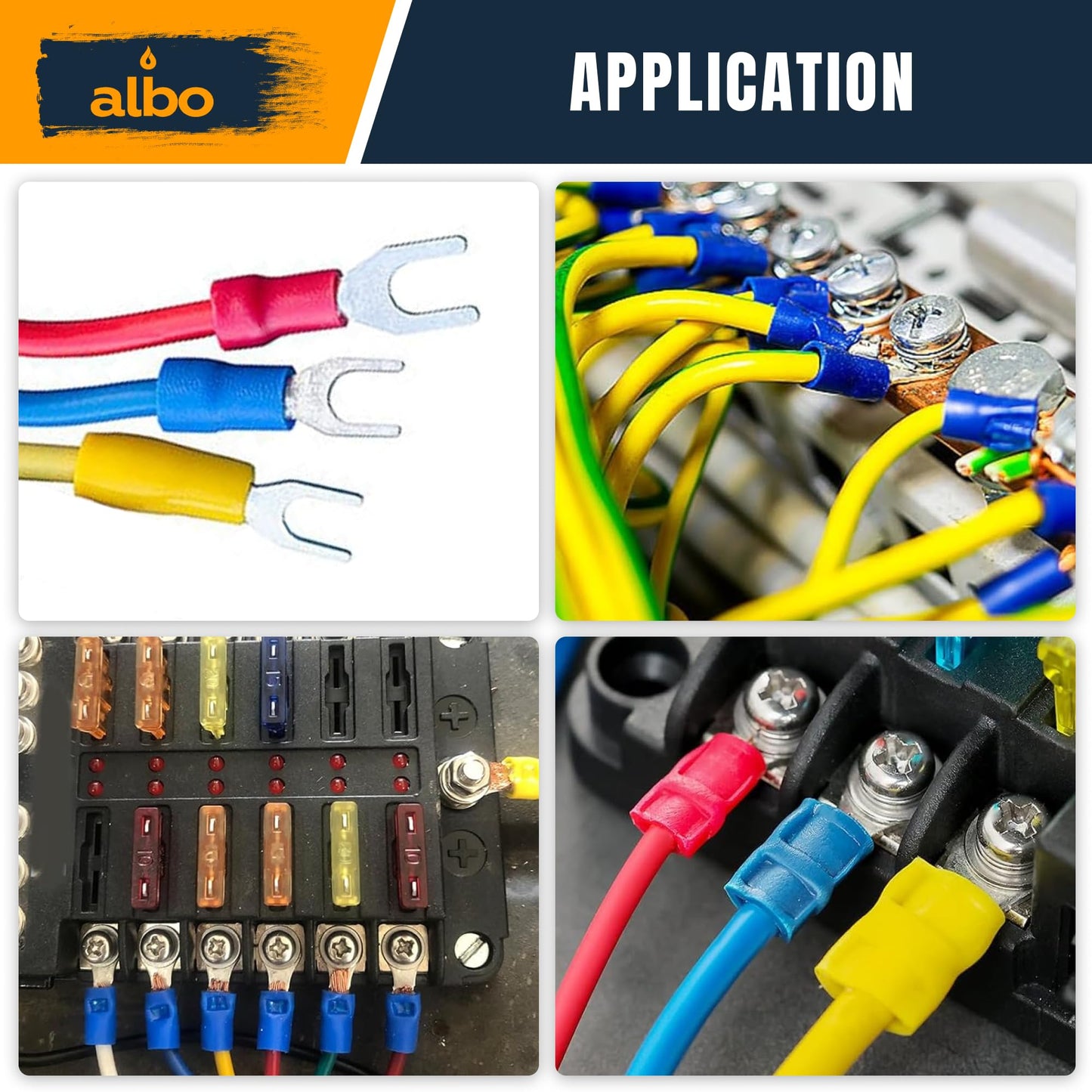 ALBO 12-10 AWG Heat Shrink Fork Connectors #10 Stud – 100 Pack Yellow Waterproof Electrical Spade Terminals, Tinned Copper Crimp Wire Connectors for Automotive, Marine & Battery Wiring