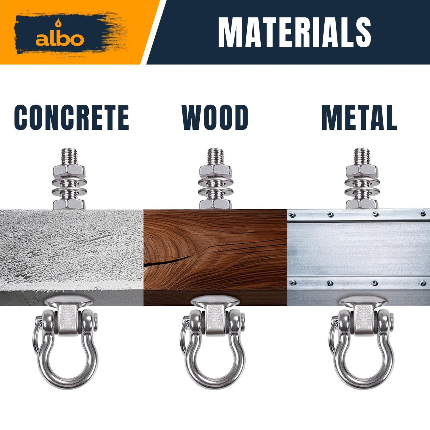 Albo 4 Pack Heavy Duty Swing Hangers – 8.7 Inch, 304 Stainless Steel, 1800 lbs Swivel Hooks for Hammock, Porch, Gym, Punching Bag, Yoga, Playground, Ceiling Mount for Wood & Concrete Indoor Outdoor
