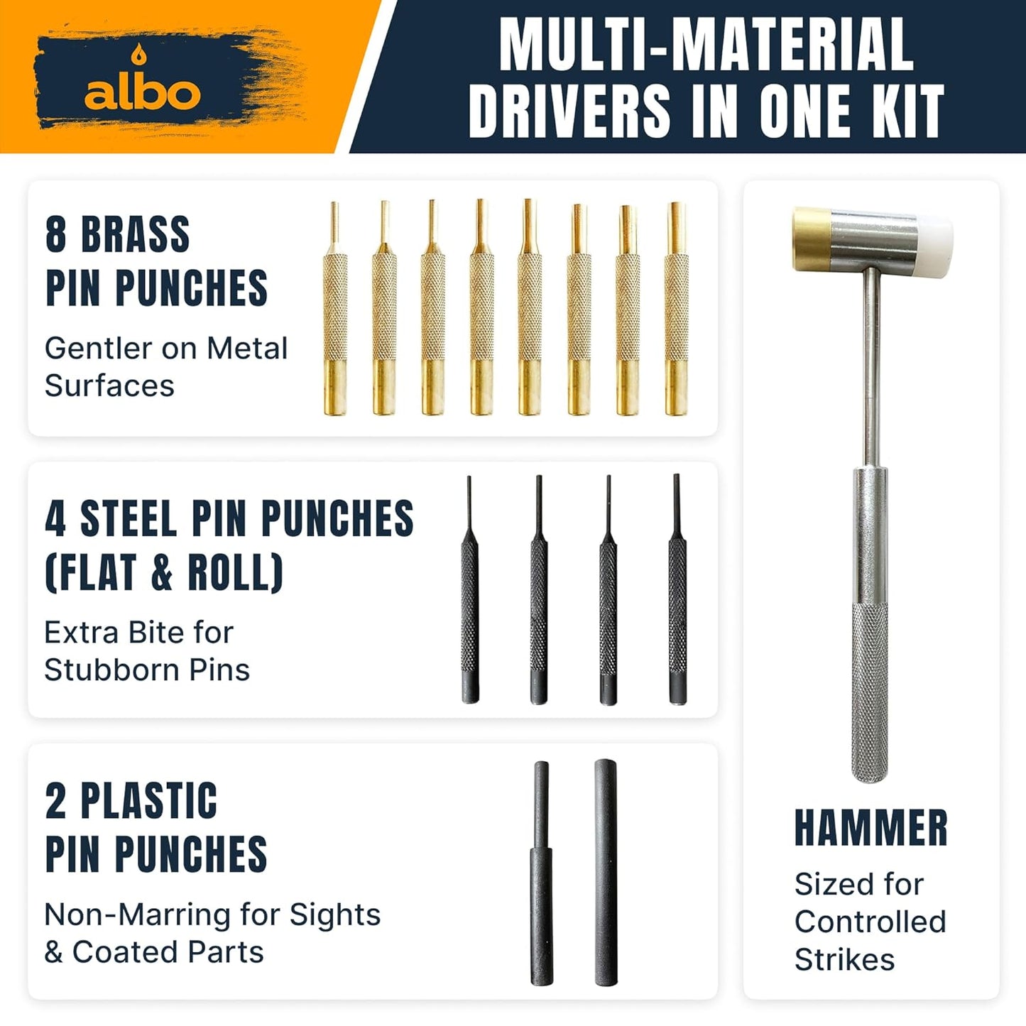 ALBO 15-Piece Pin Punch Set with Hammer and Drivers