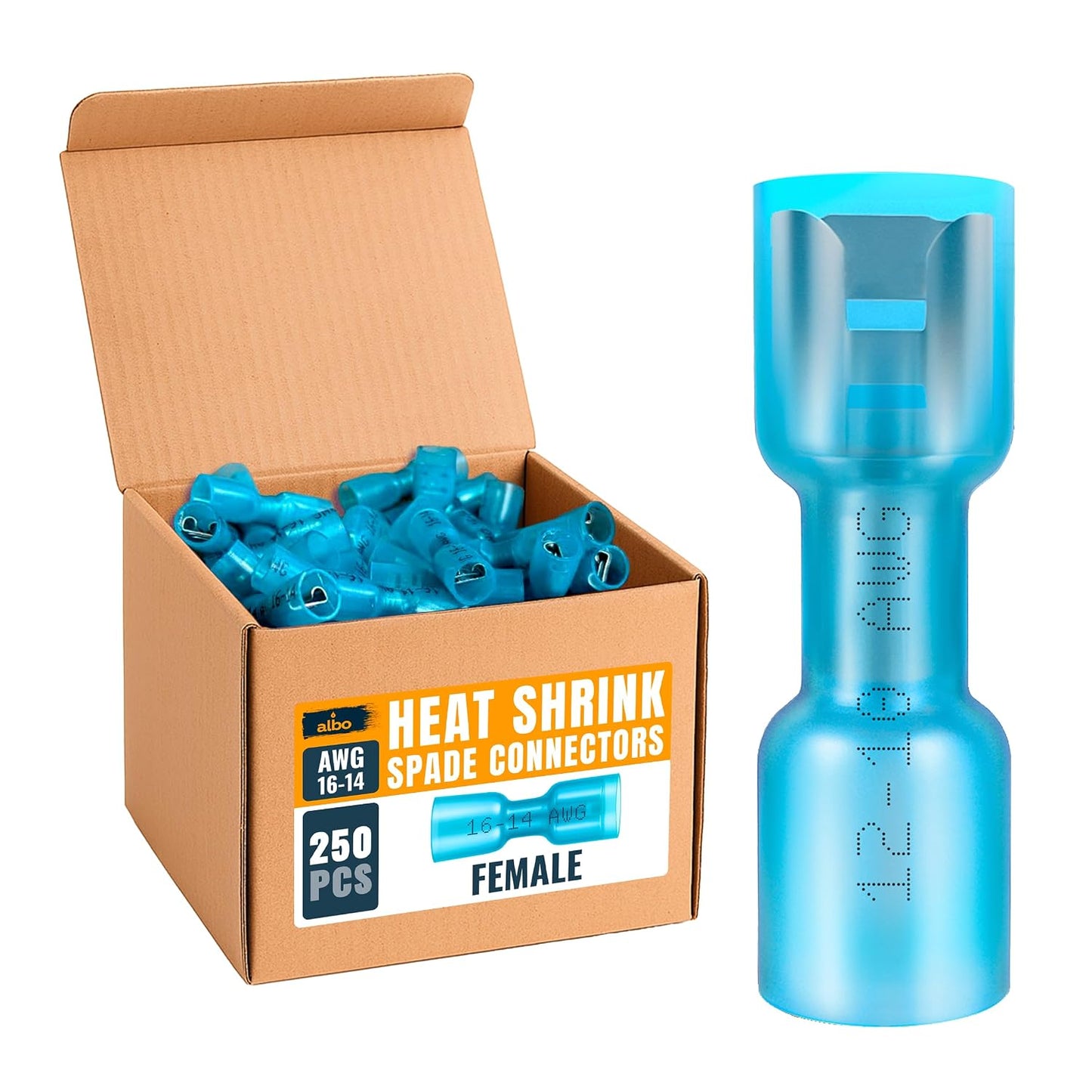 Albo Heat Shrink Male And Female Spade Connectors Kit, Red 22-16 AWG, 250 PCS