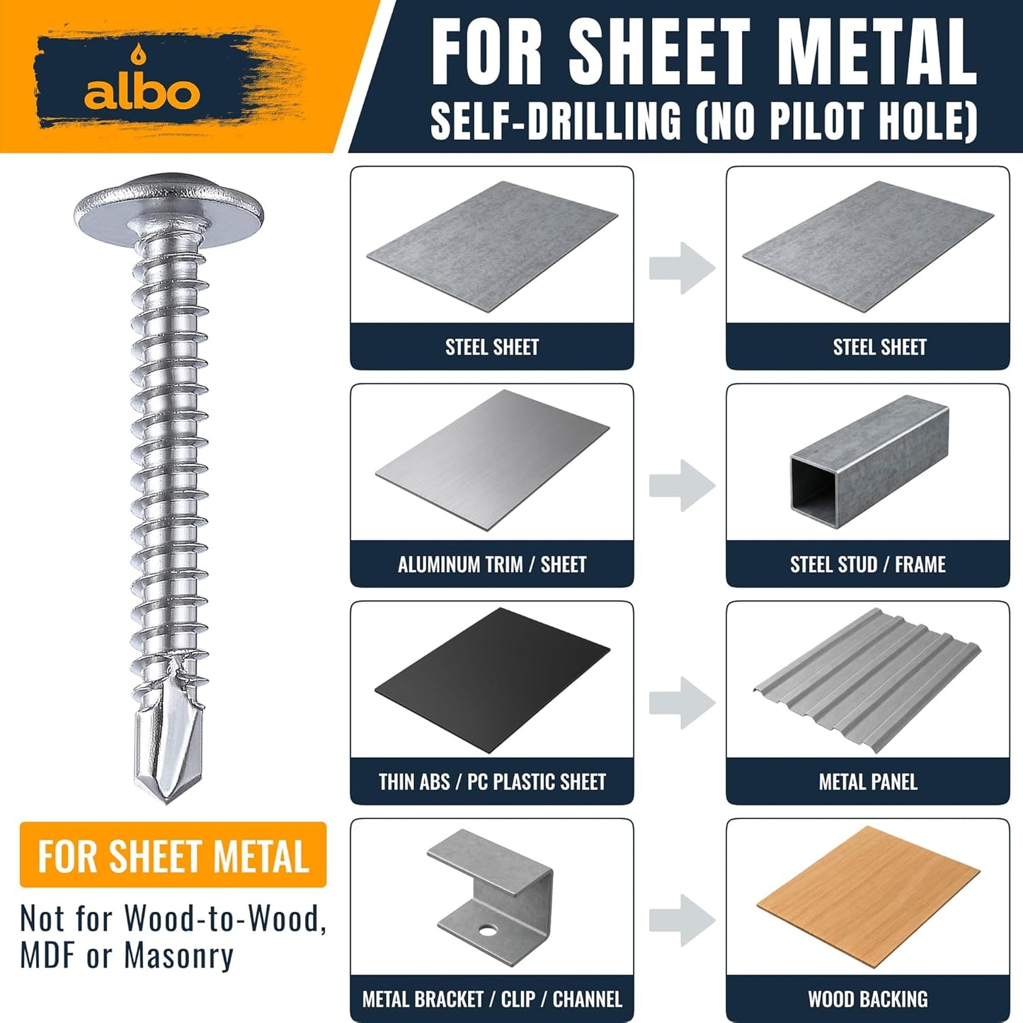 ALBO #8 x 1-1/4 inch Stainless Steel Self-Tapping Screws 200pcs
