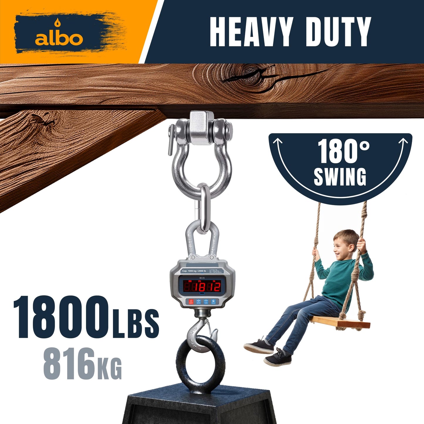 Albo 6 Pack Heavy Duty Swing Hangers – 7 Inch, 304 Stainless Steel, 1800 lbs Swivel Hooks for Porch, Punching Bag, Hammock, Yoga, Gym, Playground, Ceiling Mount for Wood & Concrete Indoor Outdoor