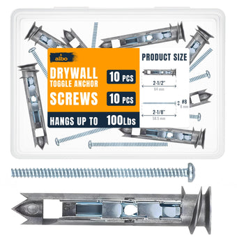 compare product ALBO EZ Self-Drilling Drywall Toggle Anchors Kit – Heavy Duty Metal Anchors with Screws (10 Pack) – Holds Up to 100 lbs – Perfect Toggle Bolts for Drywall & Hollow Walls