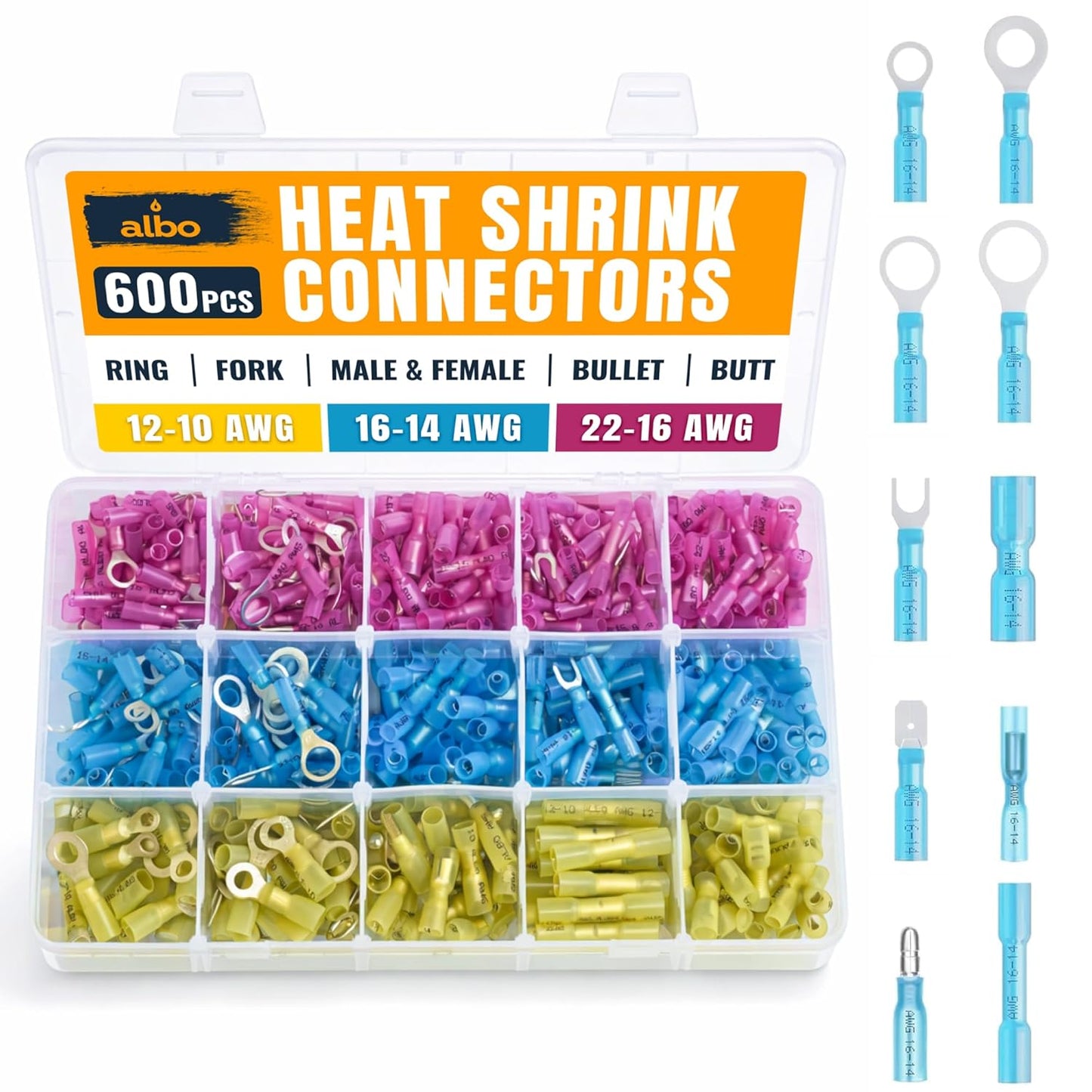 ALBO Electrical Connector Kit 3 Colors / 30 Size Heat Shrink Waterproof Connectors 300pcs