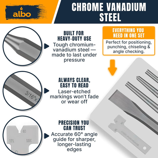 ALBO Punch and Chisel Set 16 PCS Chrome Vanadium Steel