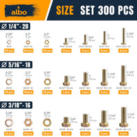 ALBO Hex Head Bolts and Nuts Yellow Zinc Plated 1/4"-3/8" with Washers, 1/2"-1-1/2" Lengths, 300pcs