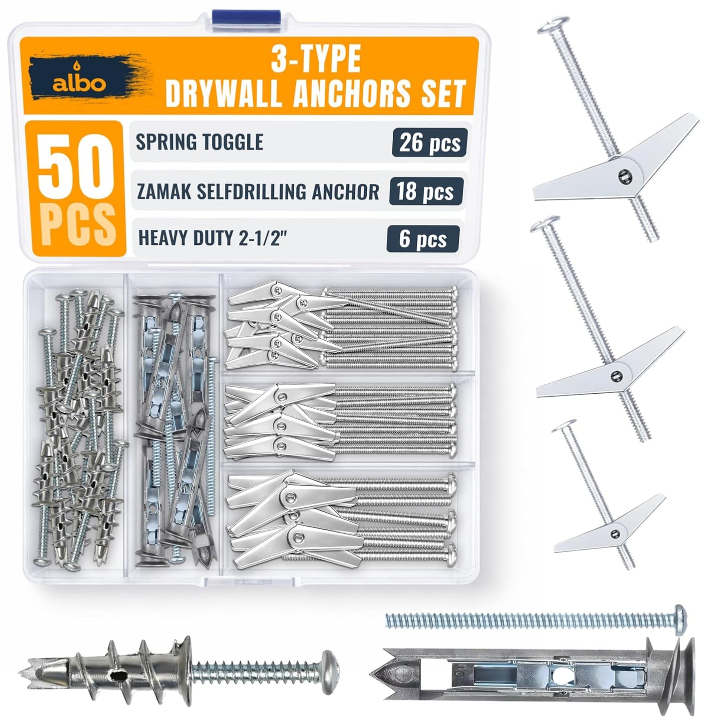 ALBO EZ Self-Drilling Drywall Toggle Anchors Kit Heavy Duty Metal Anchors 10pcs