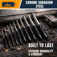 ALBO Pin Punch Set SAE 1/16–5/16 in Chrome Vanadium Steel 9pcs