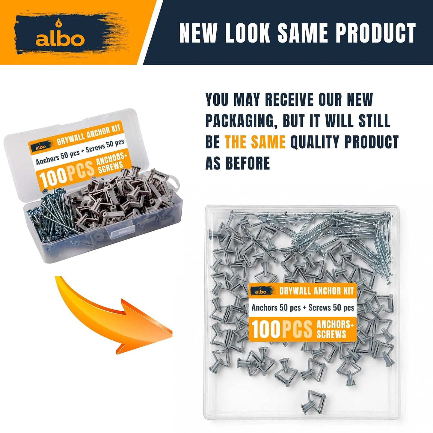 Albo Plastic Drywall Anchors with Screws, Grey 50pcs