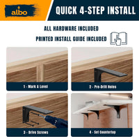 ALBO 12" Heavy Duty Countertop Support Brackets 4PCS – 400 lb 5mm Steel Hidden Floating Shelf Corbel, Matte Black