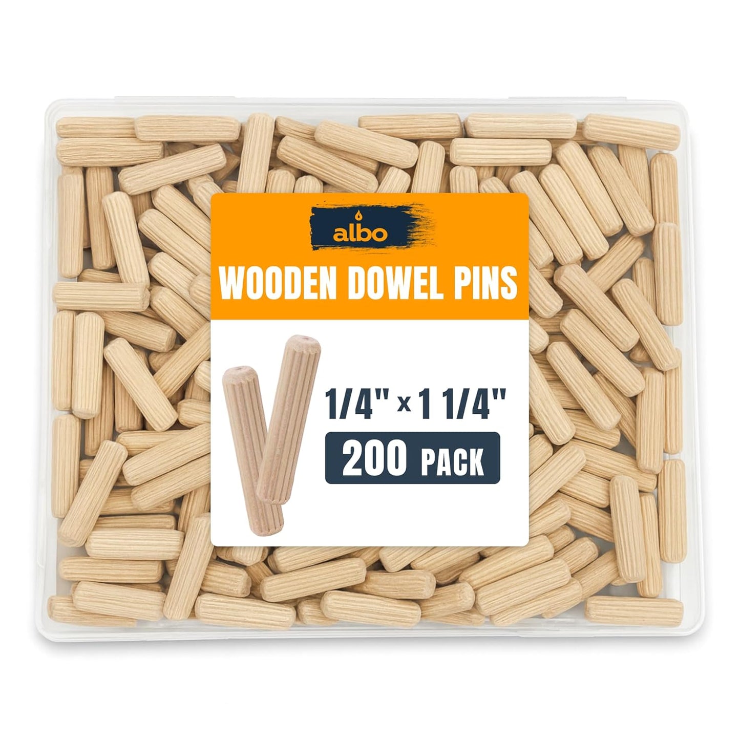 ALBO Wooden Dowel Pins 1/4 x 1-1/4 inch Hardwood 200pcs