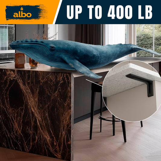 ALBO 20" Heavy Duty Countertop Support Brackets 4PCS, 400 lb 5 mm Steel – Hidden Floating Shelf Corbel | Matte Black Powder-Coated L Brackets Incl Screws & Anchors for Quartz Granite Wood Concrete